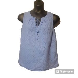 Izod Blue Split Neck Tank Top Women's Size Large